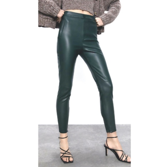 Zara Green Faux Leather Pants 